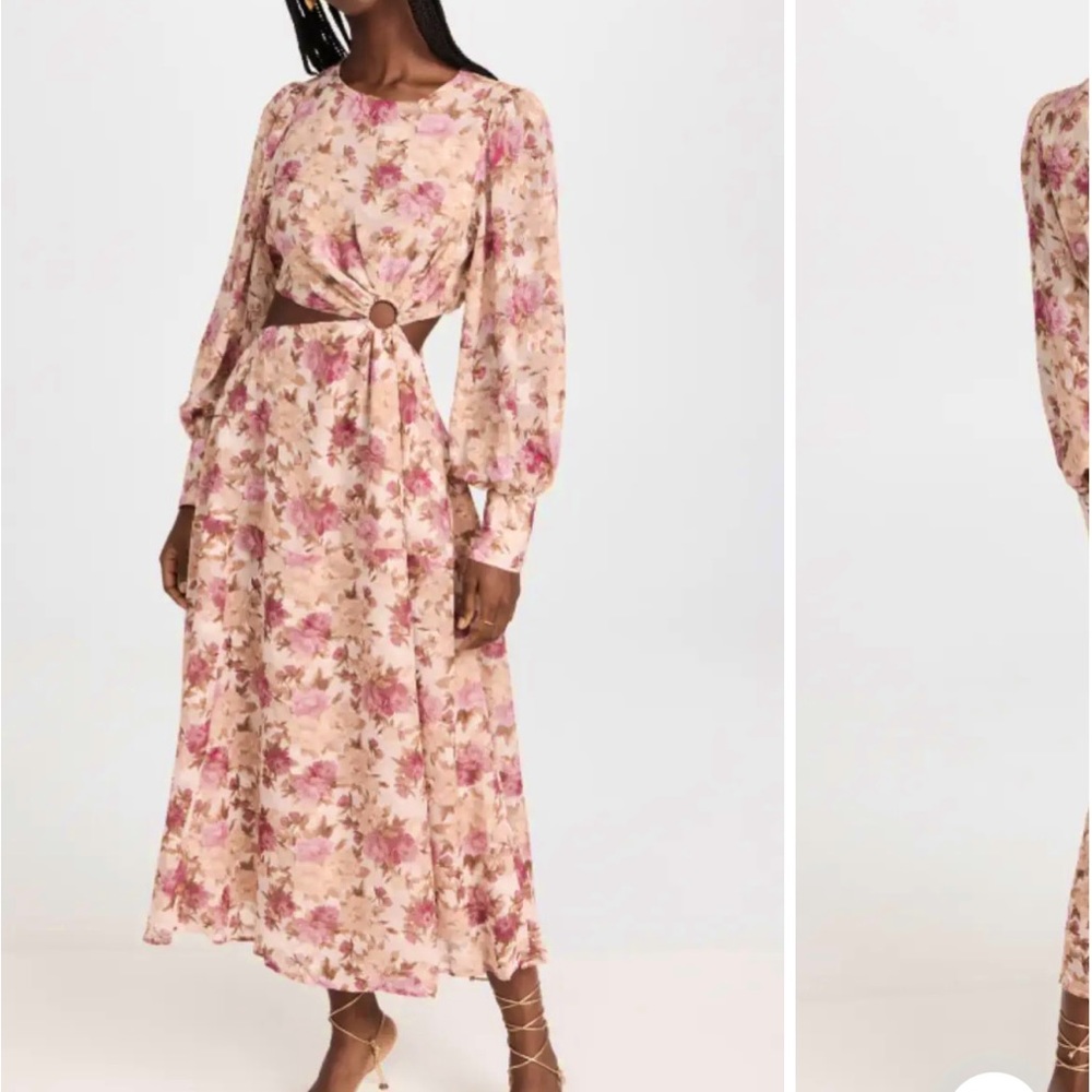 En Saison pink multi colored floral print midi dress - size small